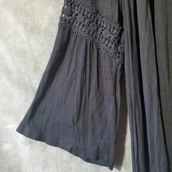 John Paul Richard Button Down Boho Bell Sleeve Overshirt w/Lace Black S - Picture 2 of 9